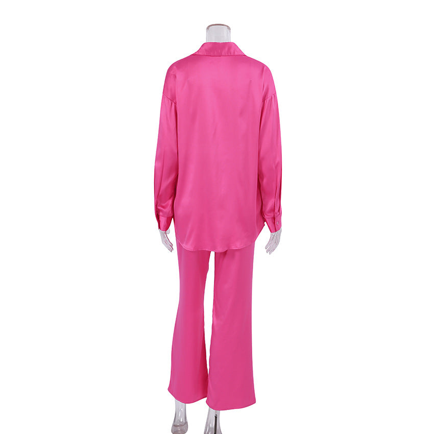 Imitation silk long sleeve trousers pajamas
