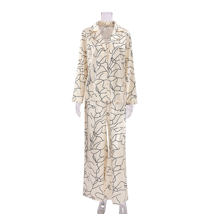 Ice silk lapel pajamas