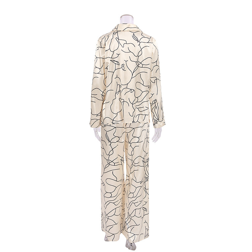 Ice silk lapel pajamas