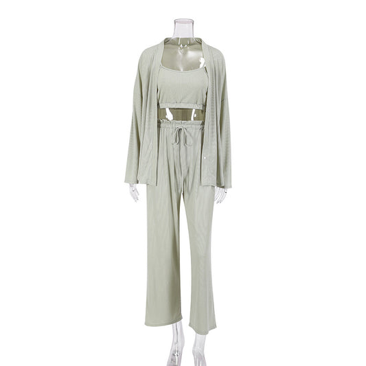 Ice silk ribbed pajamas