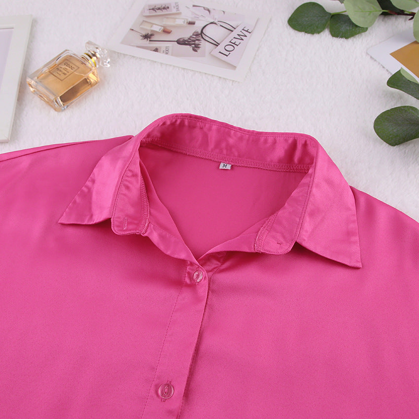 Imitation silk long sleeve trousers pajamas