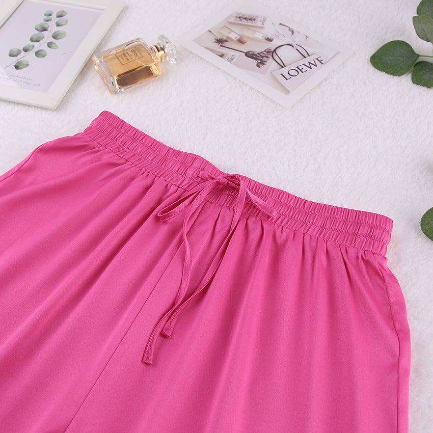 Imitation silk long sleeve trousers pajamas